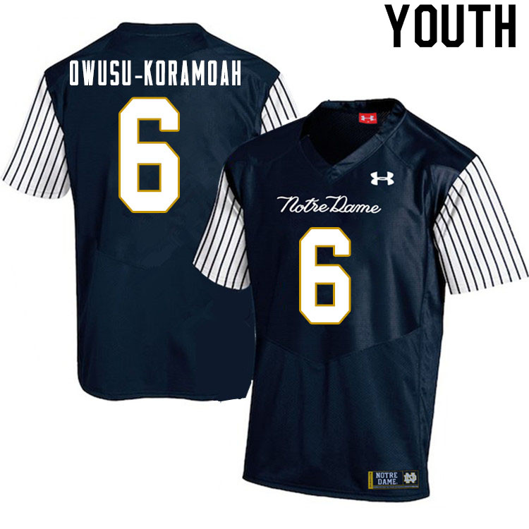 Youth NCAA Notre Dame Fighting Irish #6 Jeremiah Owusu-Koramoah Stitched College Under Armour Authentic Navy Alternate Football Jersey VU10D87UY